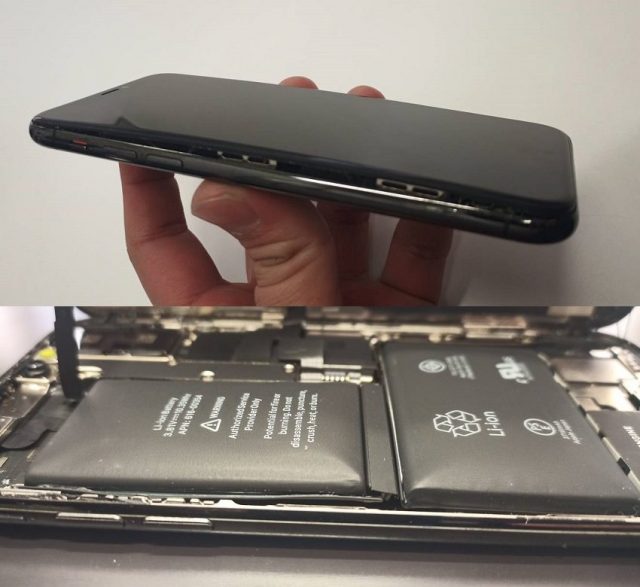 バッテリー膨張で画面が浮いているiPhoneX画像